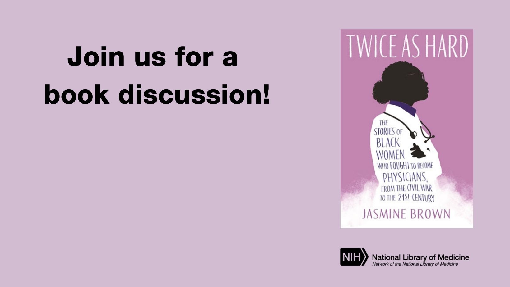Join us for a book discussion Twice as Hard social media graphic