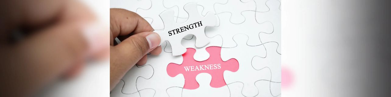 Strength puzzle piece on top of weakness gap of a puzzle 