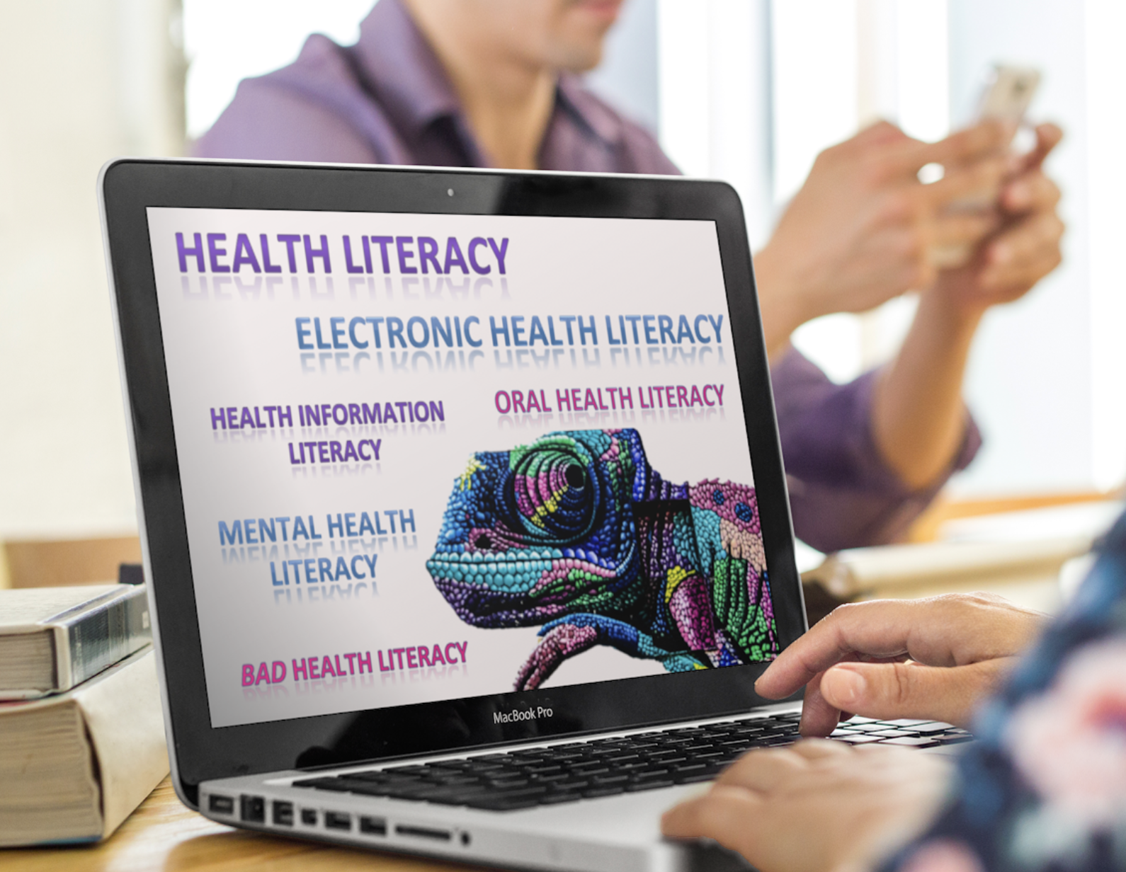 Laptop screen displaying the words Health Literacy